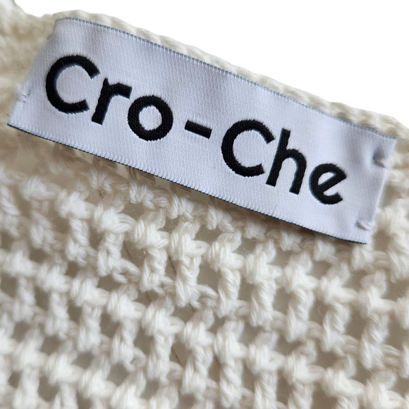 CRO-CHE Under The Sea open knit net crochet cardigan sweater nautical patches M - Picture 5 of 7
